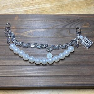 Silver Tone and White Faux Pearl Handbag Chain NWOT